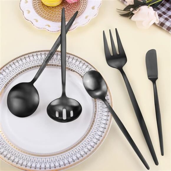 Serving Utensils Set,Matte Black 5-Piece Hostess Set, Stainless Steel Silverware - Picture 4 of 6